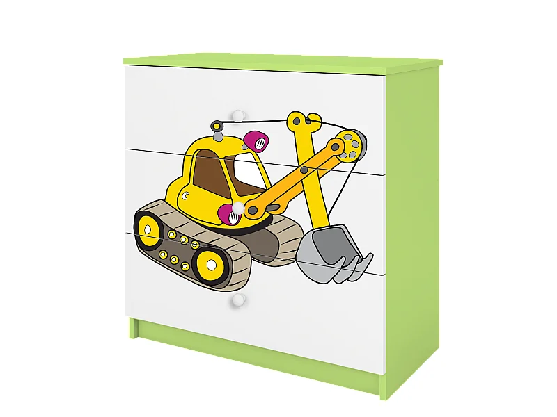 Commode pour enfants avec tiroirs Excavateur en couleur verte Babydreams