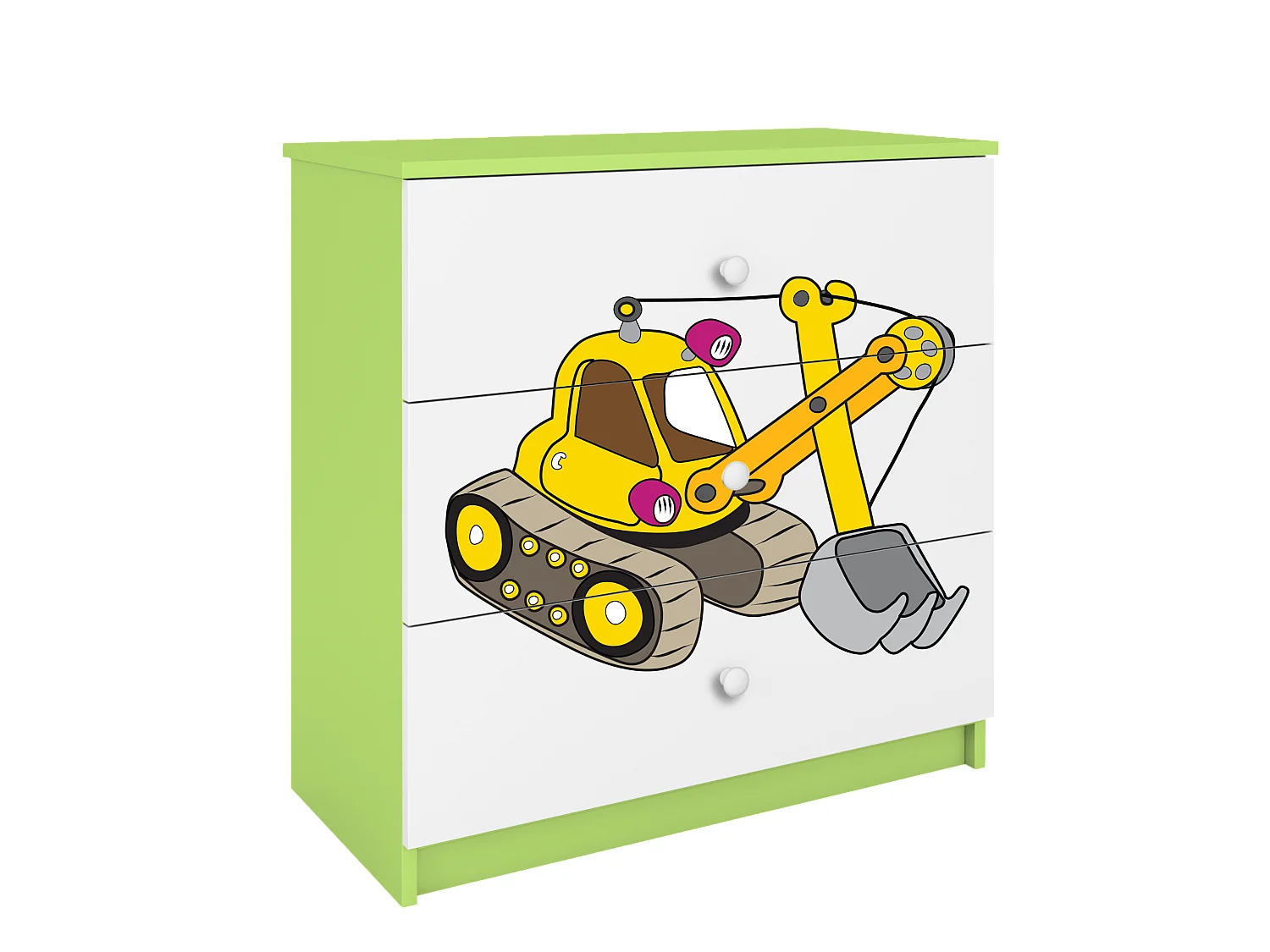 Commode pour enfants avec tiroirs Excavateur en couleur verte Babydreams