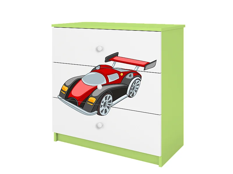Kinderkommode mit Schubladen Rennwagen in der Farbe Grün Babydreams