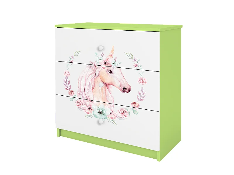 Commode pour enfants avec tiroirs Cheval en couleur verte Babydreams