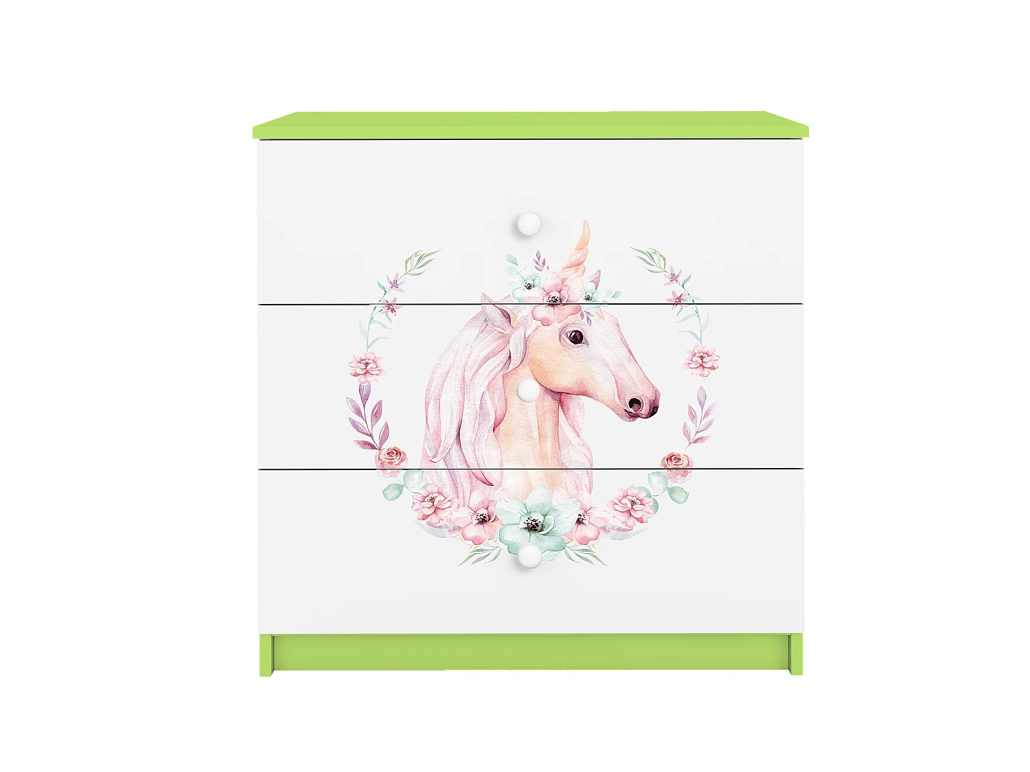 Commode pour enfants avec tiroirs Cheval en couleur verte Babydreams