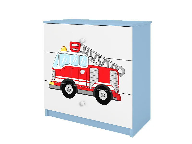 Commode pour enfants avec tiroirs de train de pompiers en couleur bleue Babydreams