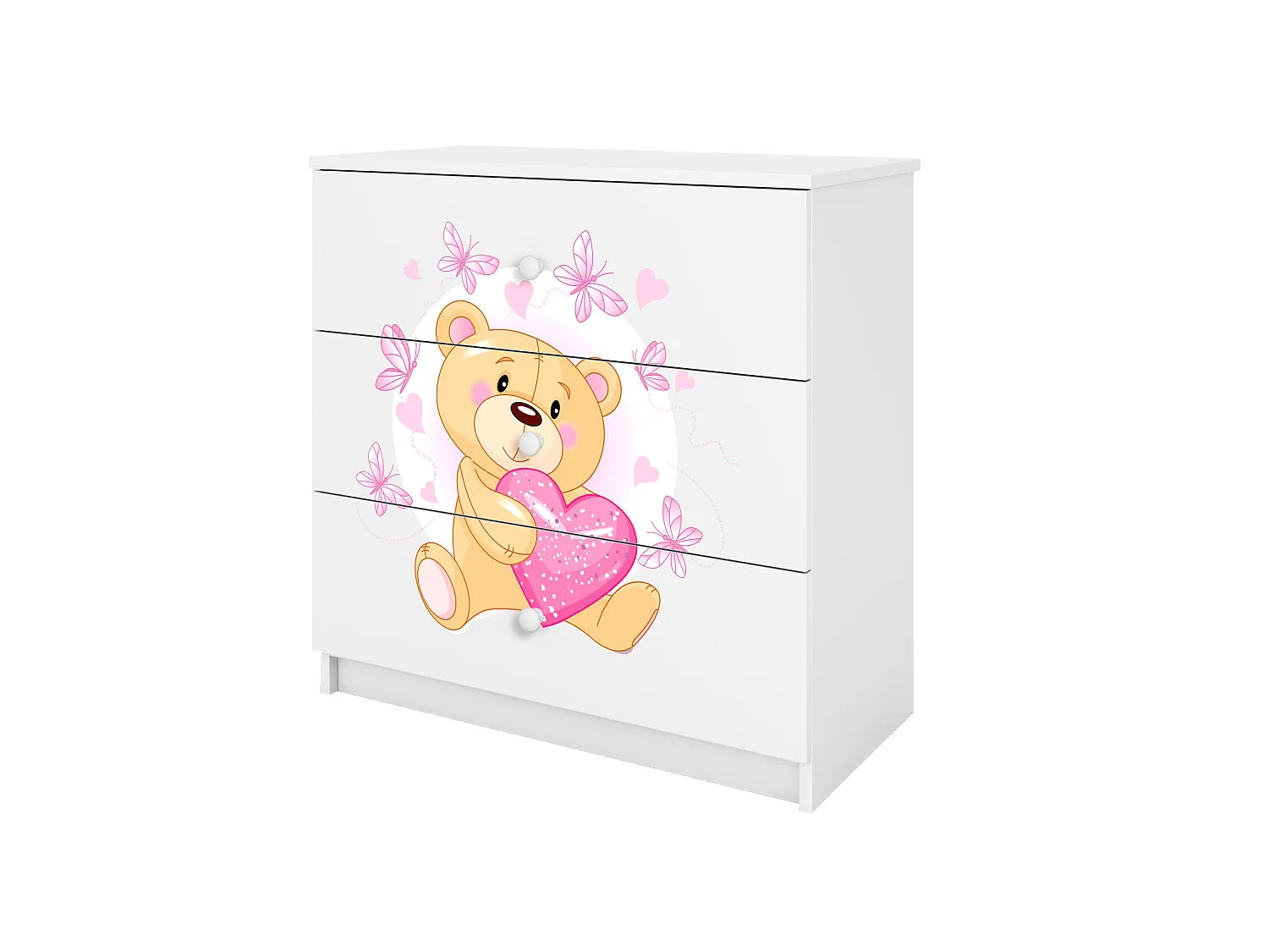 Kinderkommode mit Schubladen Teddybär Schmetterlinge in der Farbe Weiß Babydreams