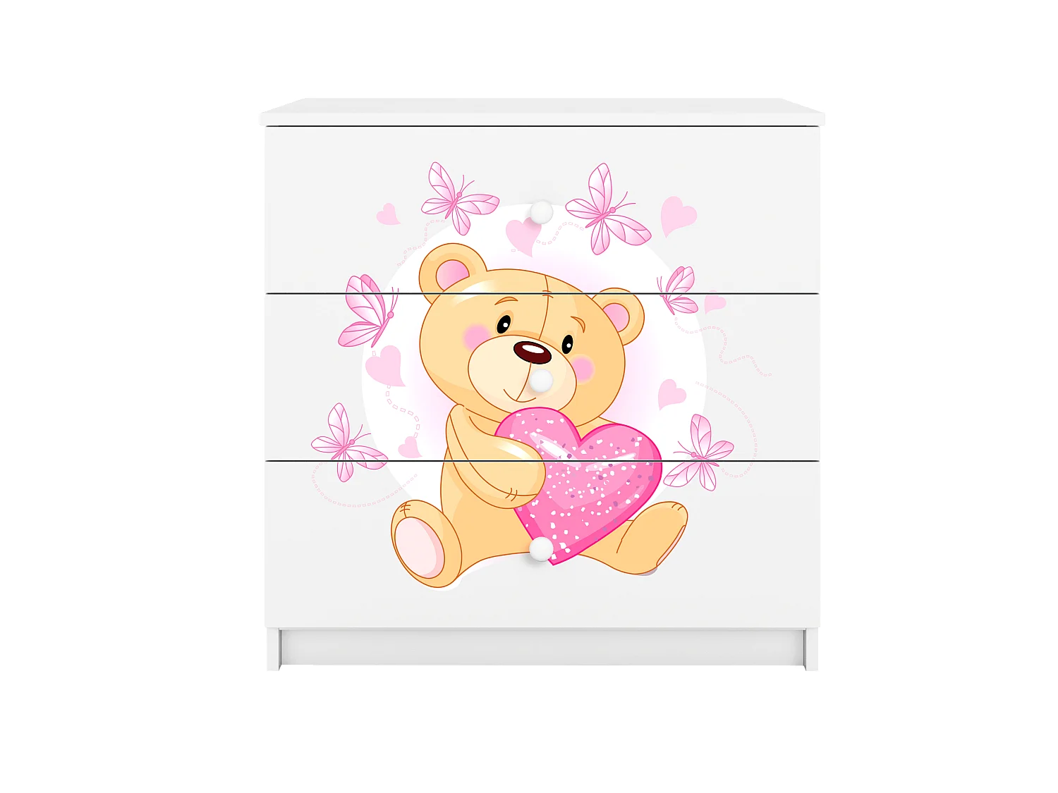 Commode pour enfants avec tiroirs Ourson Papillons en couleur blanche Babydreams