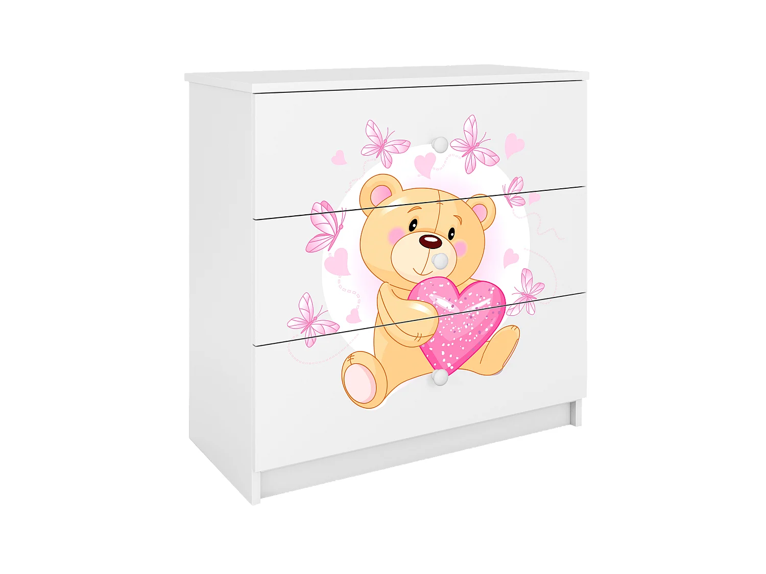 Commode pour enfants avec tiroirs Ourson Papillons en couleur blanche Babydreams