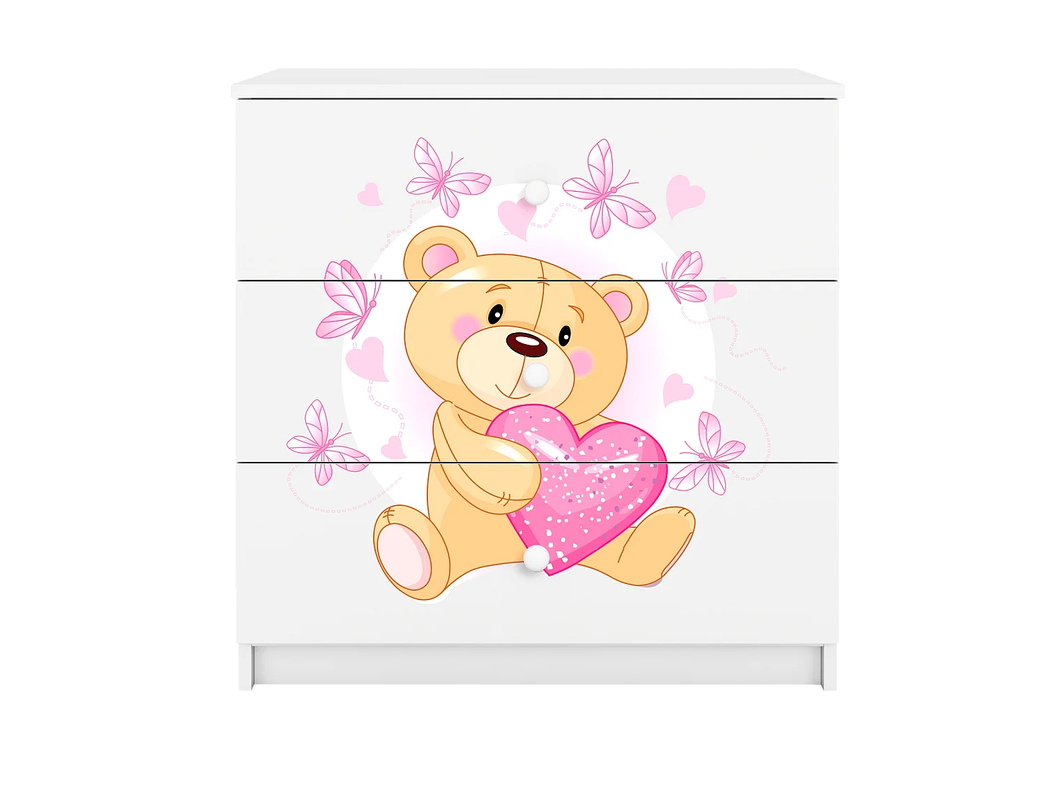 Commode pour enfants avec tiroirs Ourson Papillons en couleur blanche Babydreams