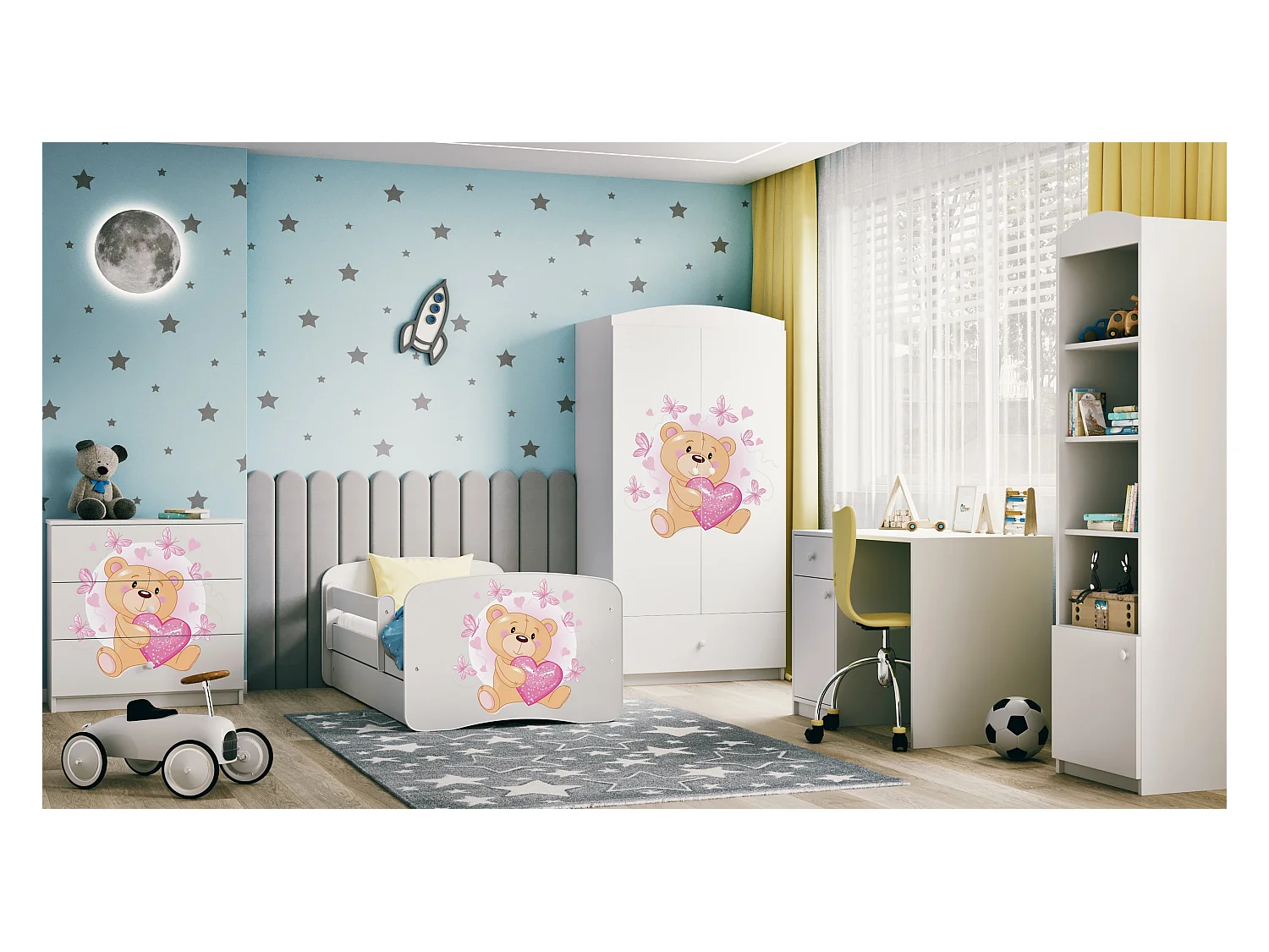 Commode pour enfants avec tiroirs Ourson Papillons en couleur blanche Babydreams