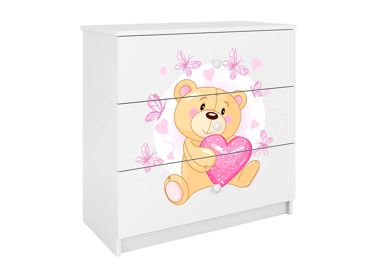 Commode pour enfants avec tiroirs Ourson Papillons en couleur blanche Babydreams