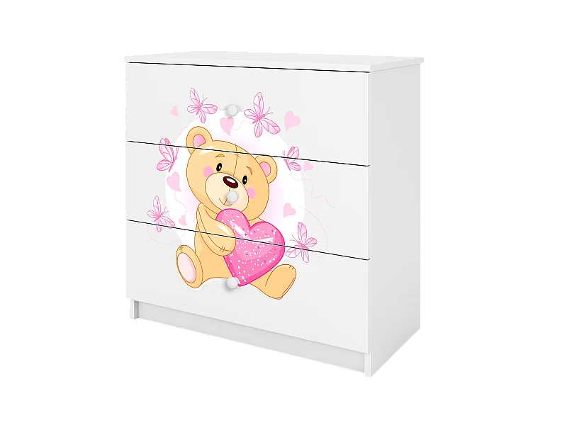 Commode pour enfants avec tiroirs Ourson Papillons en couleur blanche Babydreams