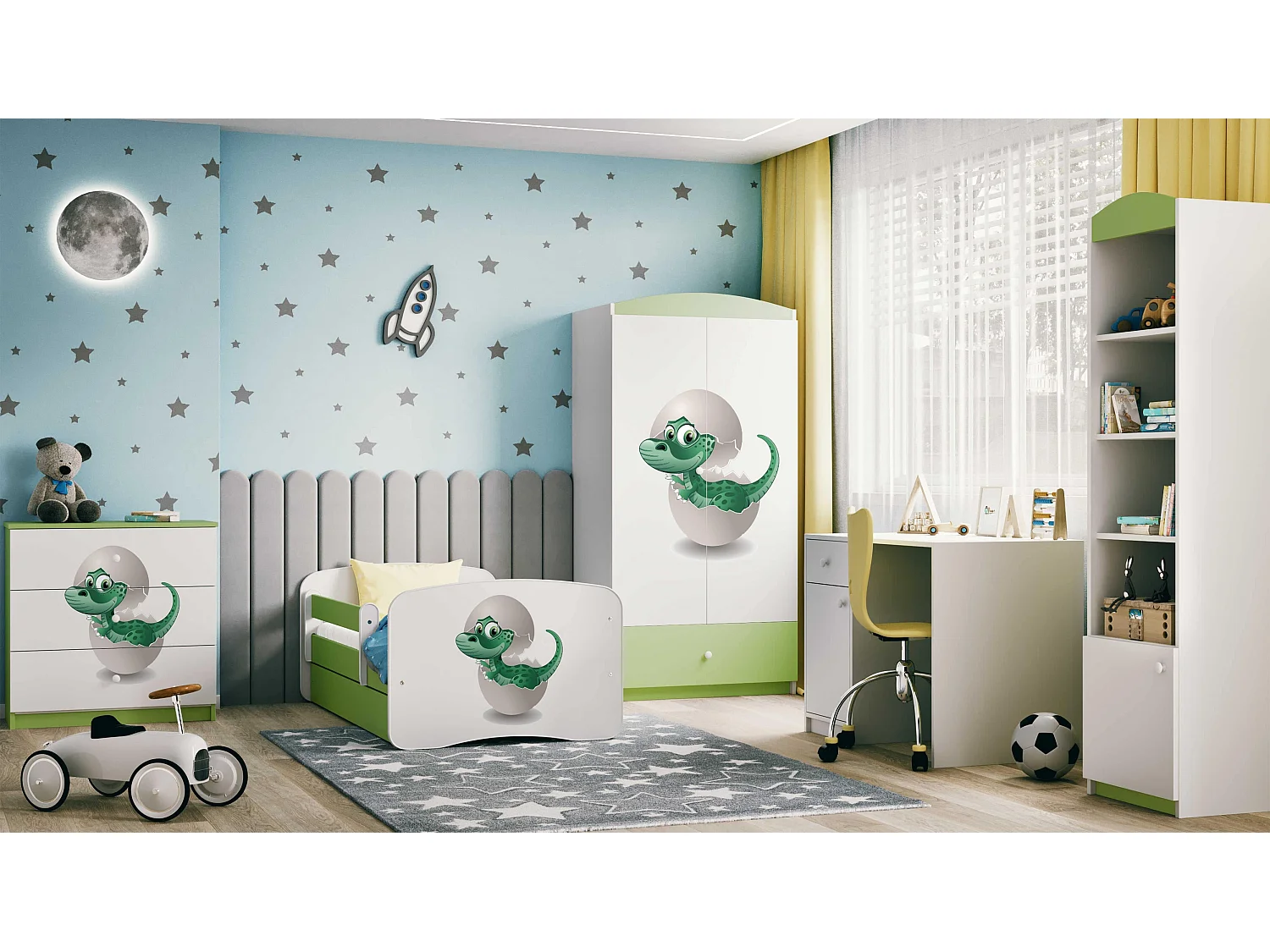 Kommode pour enfants avec tiroirs Petit Dino en couleur Verte Babydreams