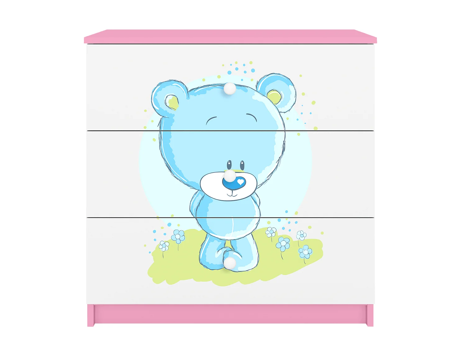 Cassettiera per bambini BABYDREAMS Blaubär rosa con 3 ampi cassetti e guide scorrevoli morbide, pannello truciolare 18 mm