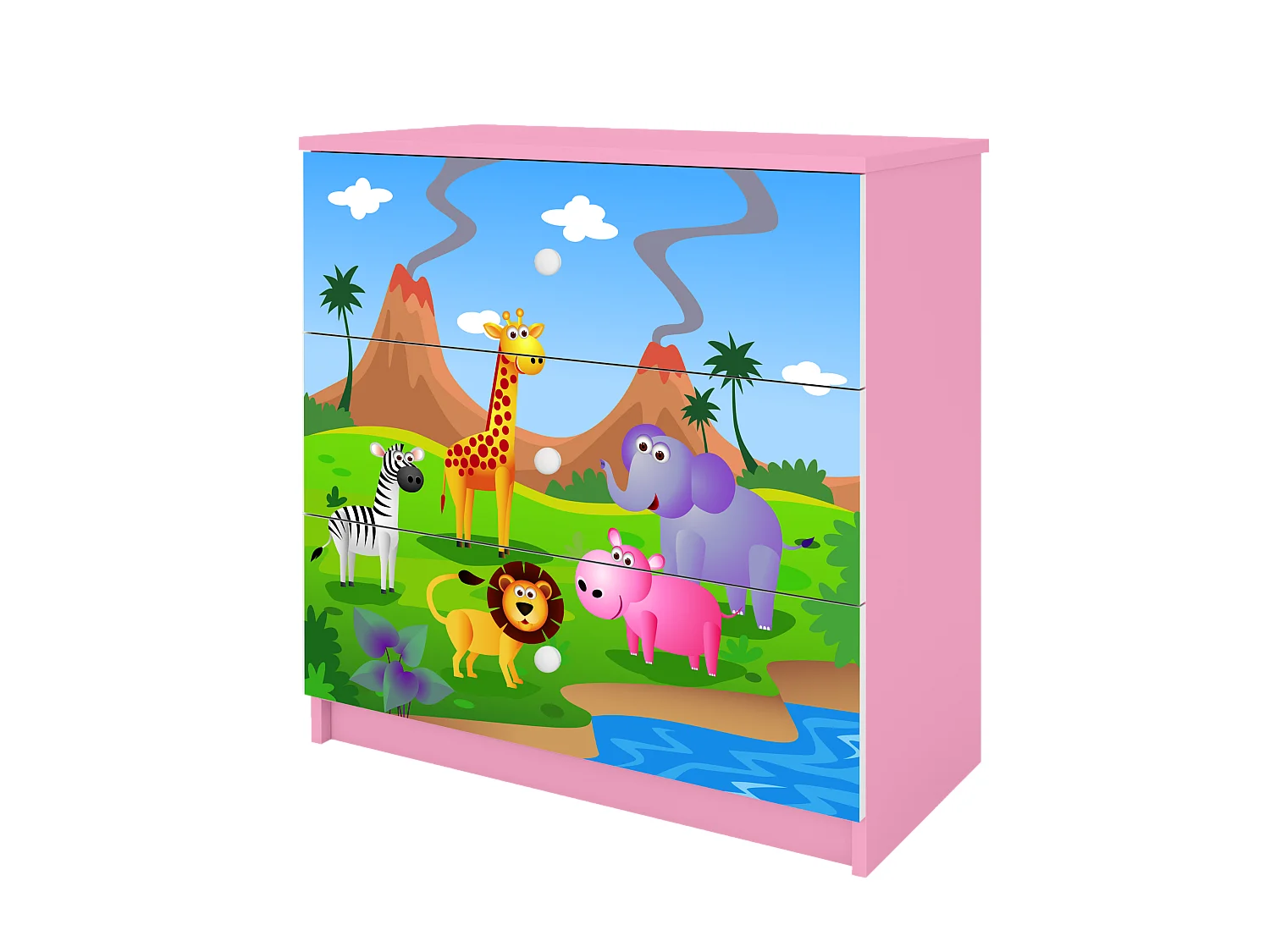 Kinderkommode mit Schubladen Safari in der Farbe Rosa Babydreams