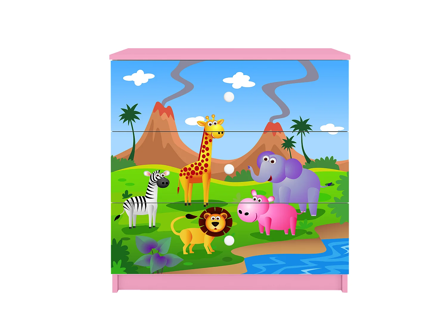 Kinderkommode mit Schubladen Safari in der Farbe Rosa Babydreams