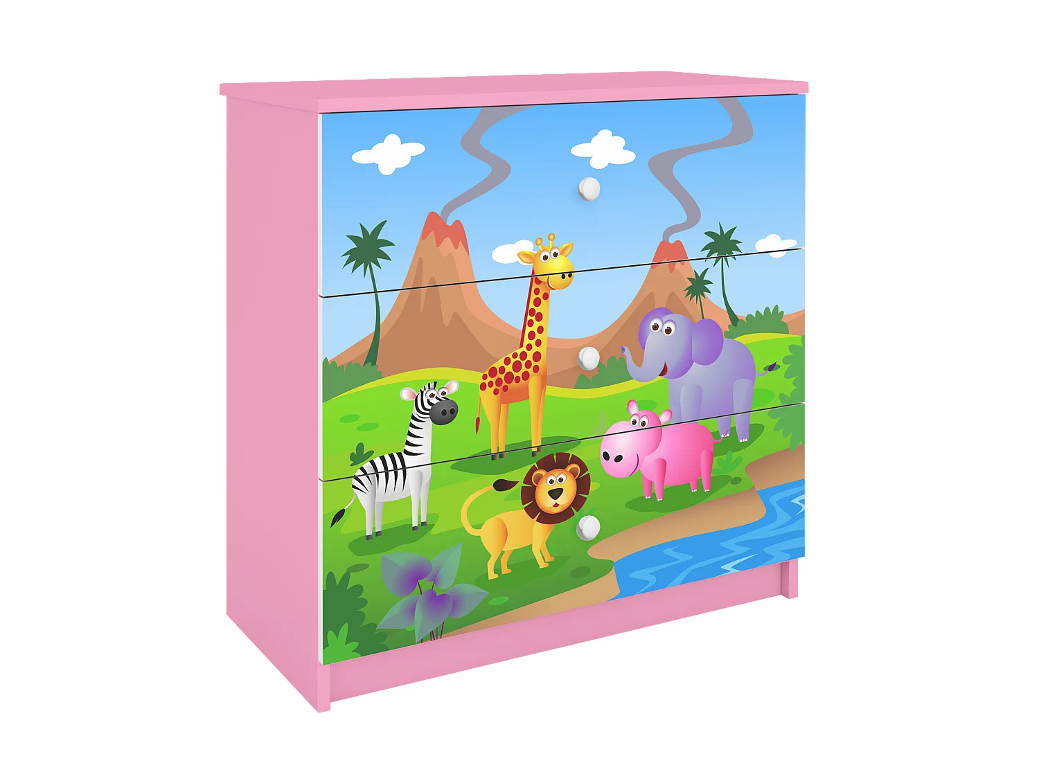 Kinderkommode mit Schubladen Safari in der Farbe Rosa Babydreams