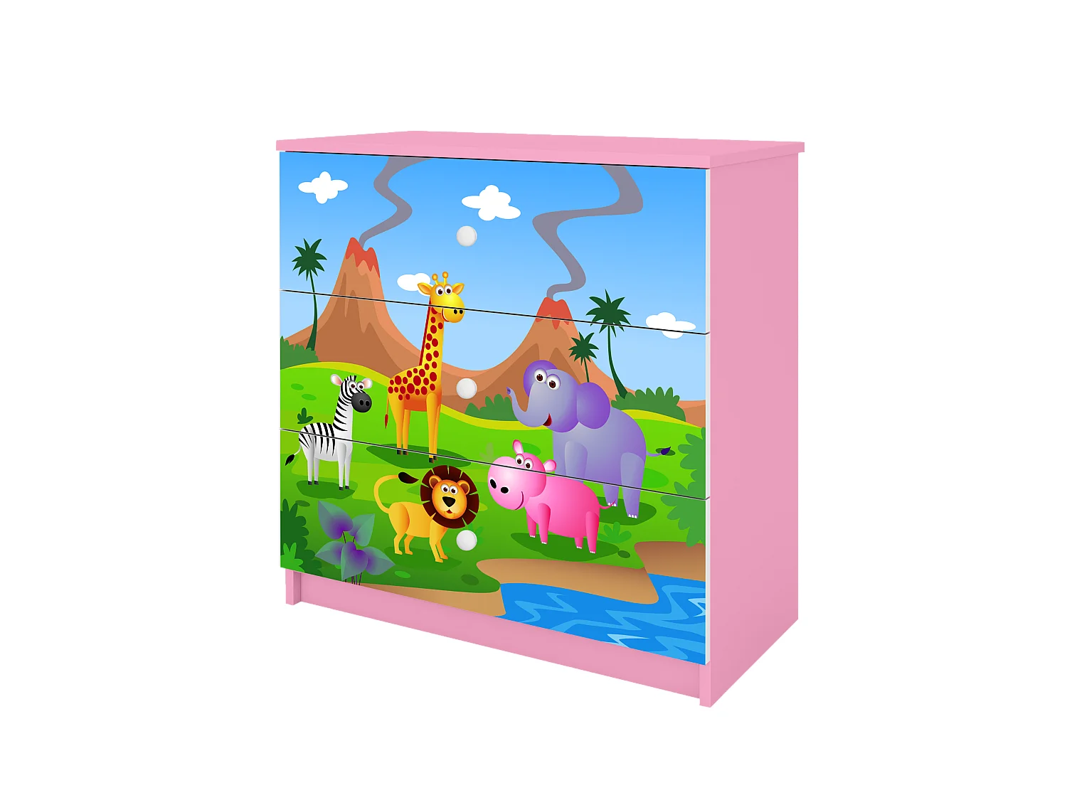 Commode enfant avec tiroirs Safari en couleur rose Babydreams