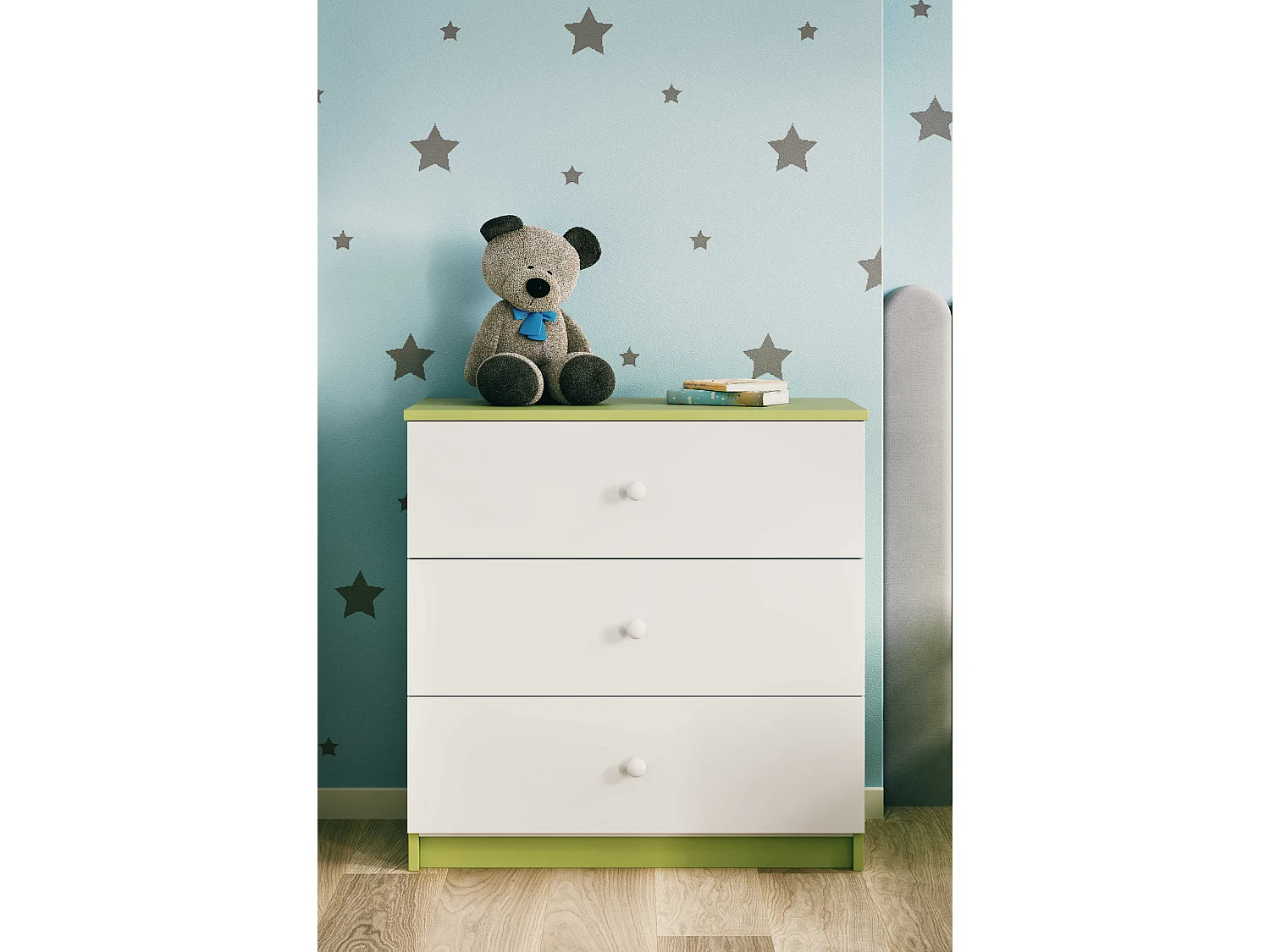 Commode pour enfants avec tiroirs sans motif en couleur verte Babydreams