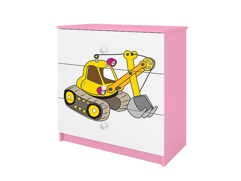 Commode pour enfants avec tiroirs Excavateur en couleur rose Babydreams