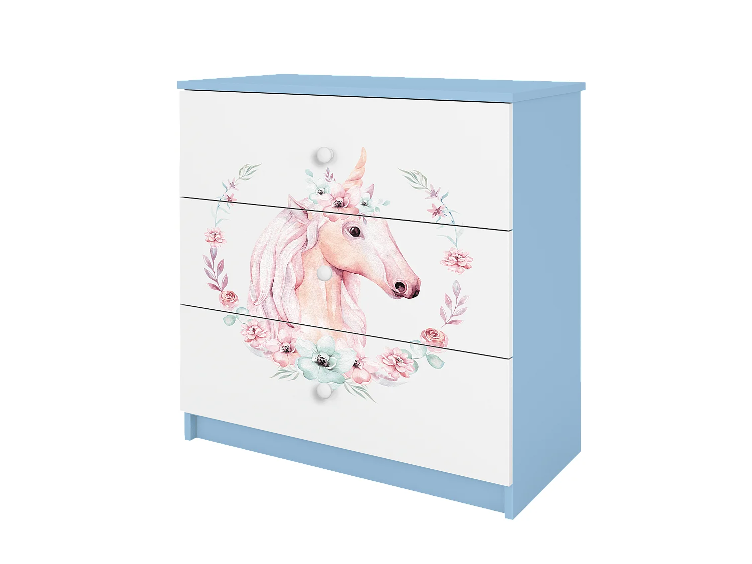 Commode pour enfants avec tiroirs Cheval en couleur Bleue Babydreams