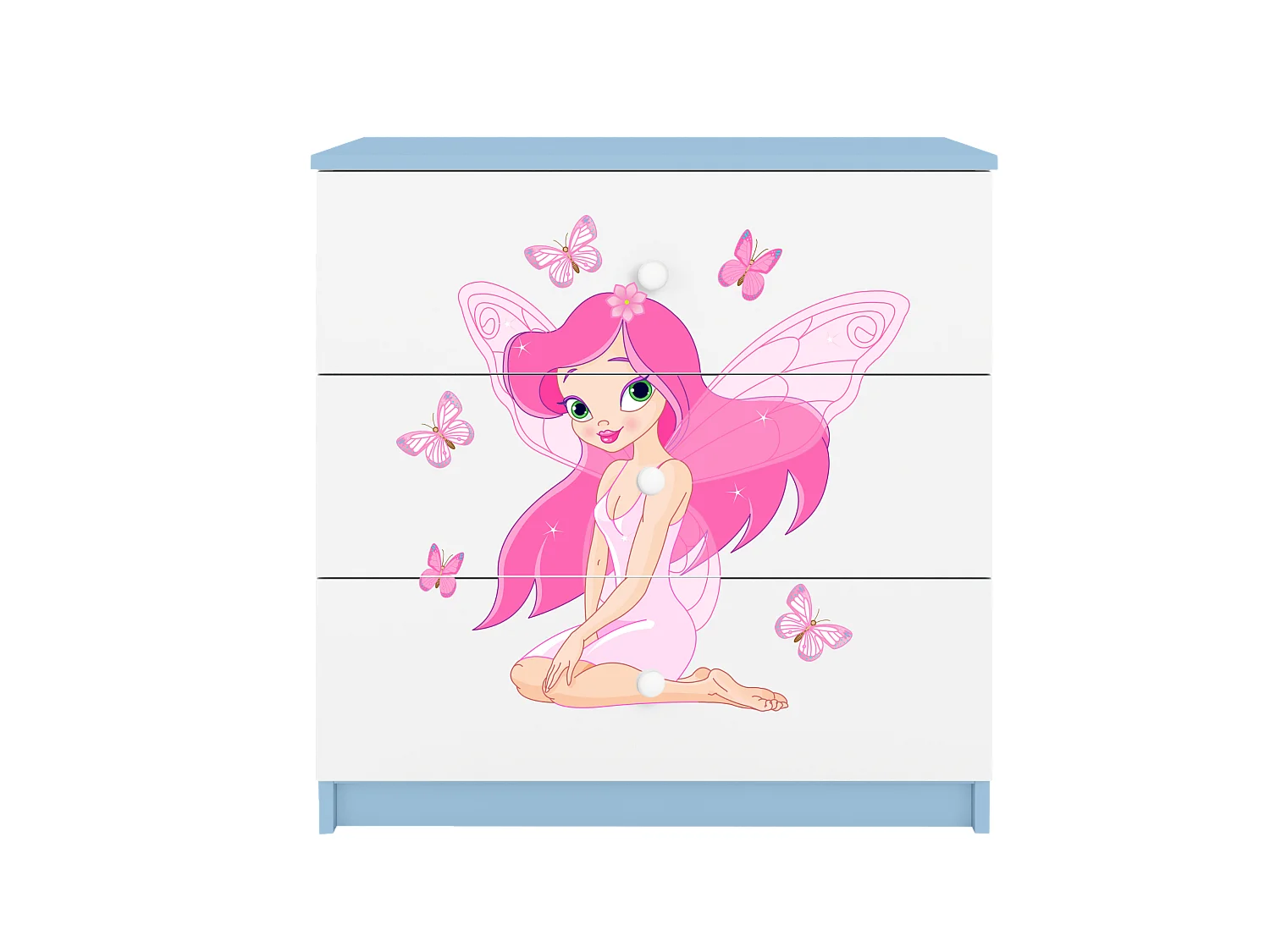 Commode d'enfants avec tiroirs Fée avec des papillons en couleur bleue Babydreams