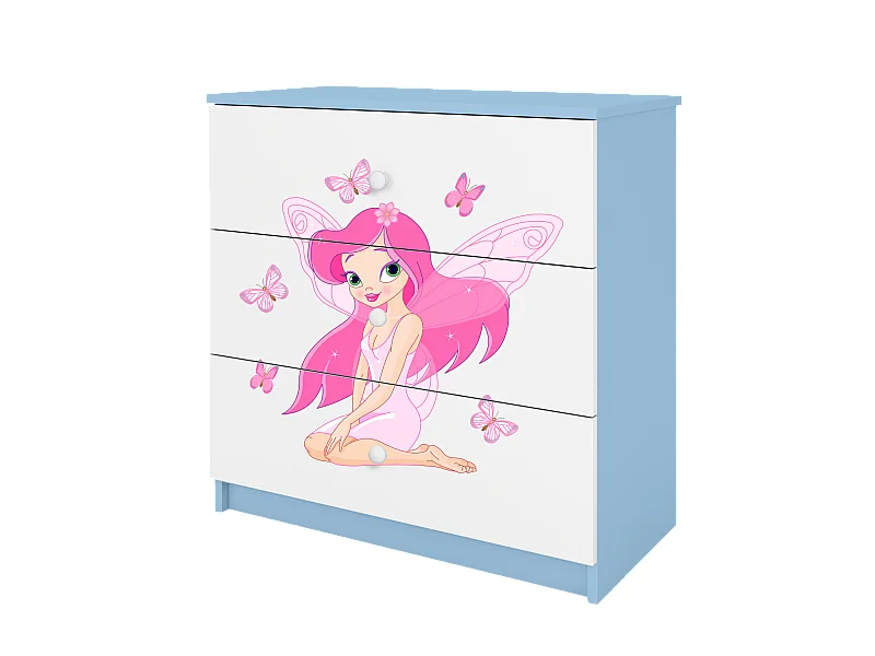 Kinderkommode mit Schubladen Elfe mit Schmetterlingen in der Farbe Blau Babydreams