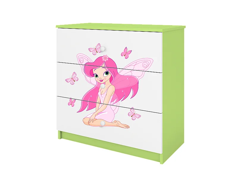Commodes pour enfants avec tiroirs Fée avec des papillons en couleur verte Babydreams