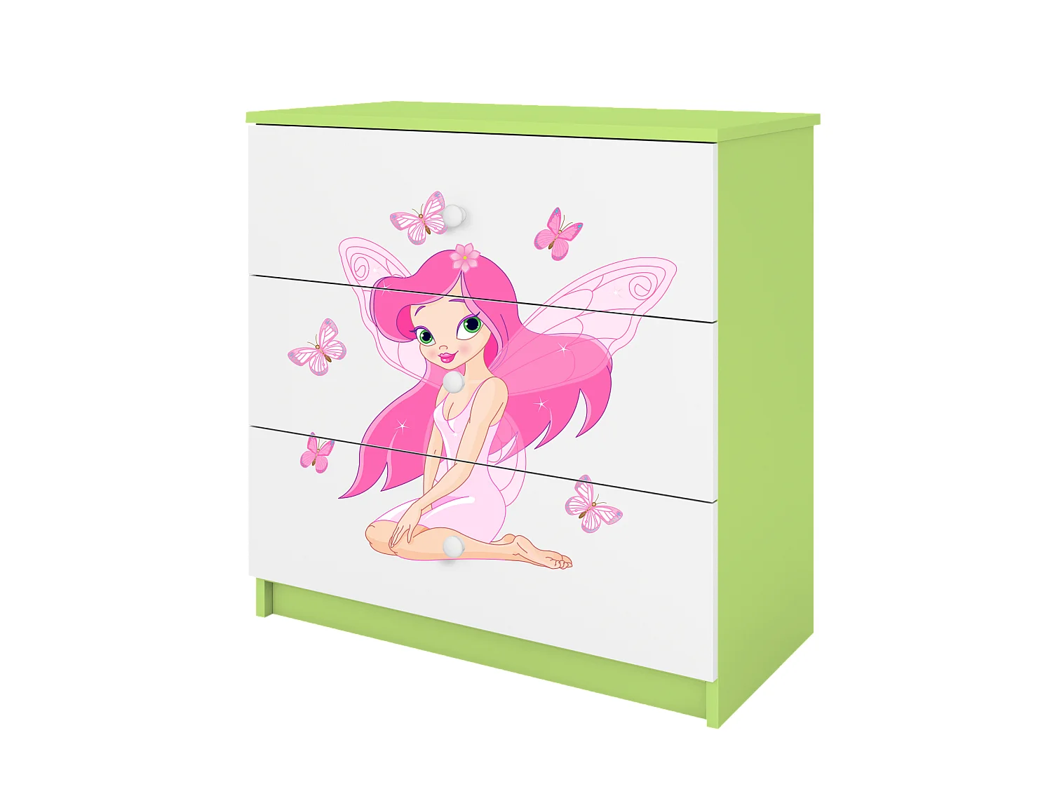 Commodes pour enfants avec tiroirs Fée avec des papillons en couleur verte Babydreams