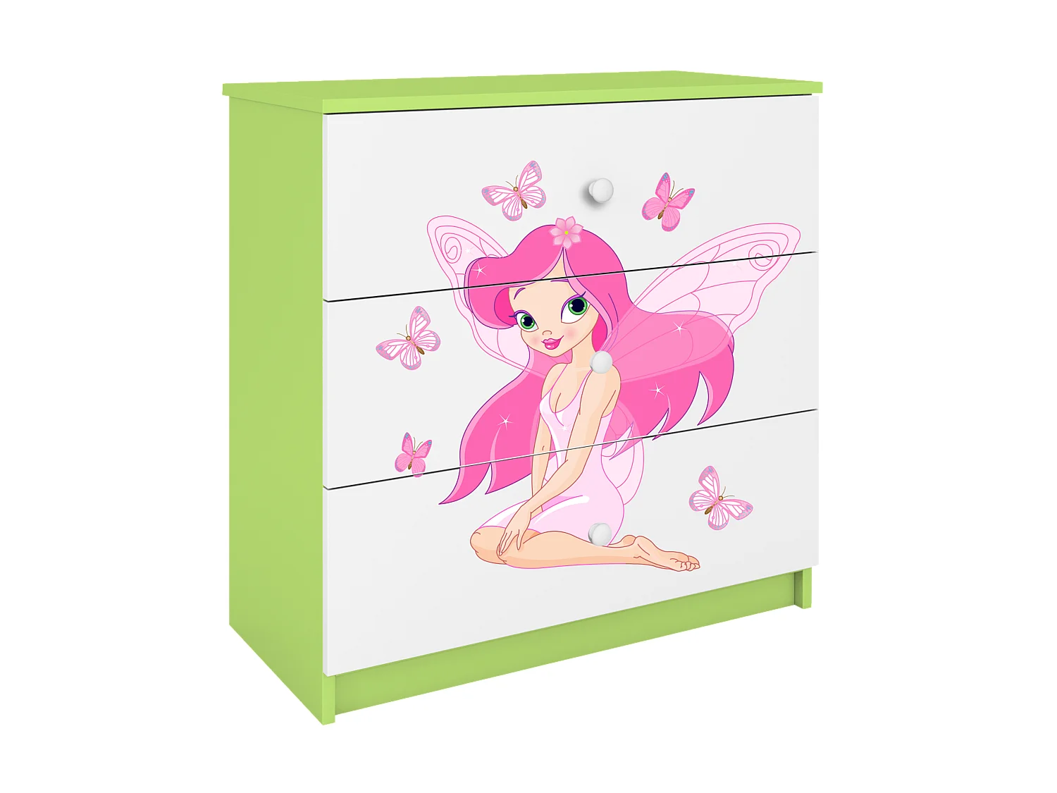 Commodes pour enfants avec tiroirs Fée avec des papillons en couleur verte Babydreams