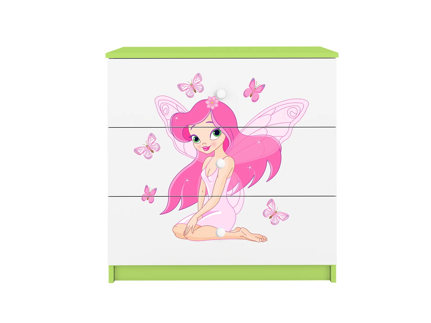 Commodes pour enfants avec tiroirs Fée avec des papillons en couleur verte Babydreams