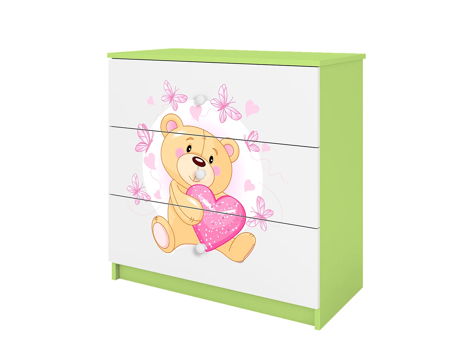 Commode d'enfants avec tiroirs Ours en peluche Papillons en couleur verte Babydreams