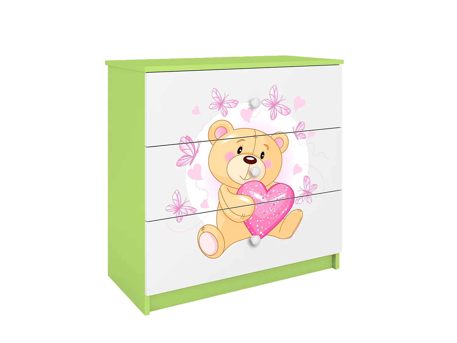 Commode d'enfants avec tiroirs Ours en peluche Papillons en couleur verte Babydreams