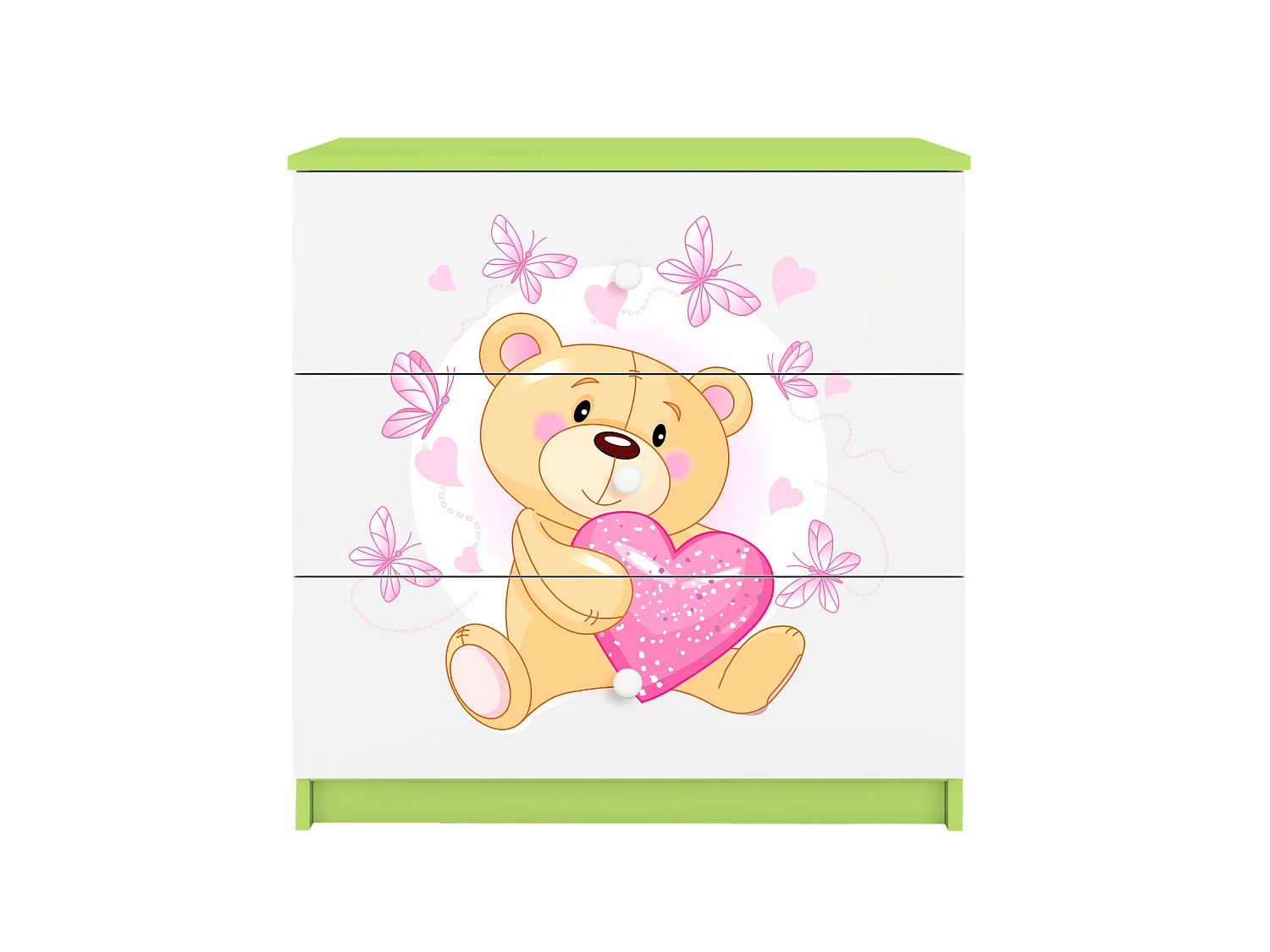 Commode d'enfants avec tiroirs Ours en peluche Papillons en couleur verte Babydreams