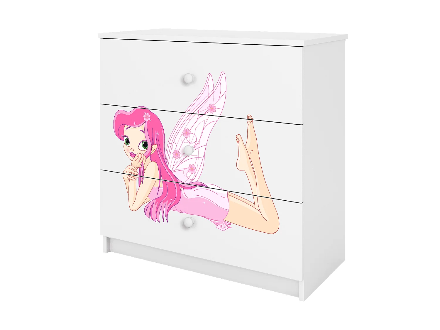 Commode enfant avec tiroirs Fée avec ailes en couleur blanche Babydreams