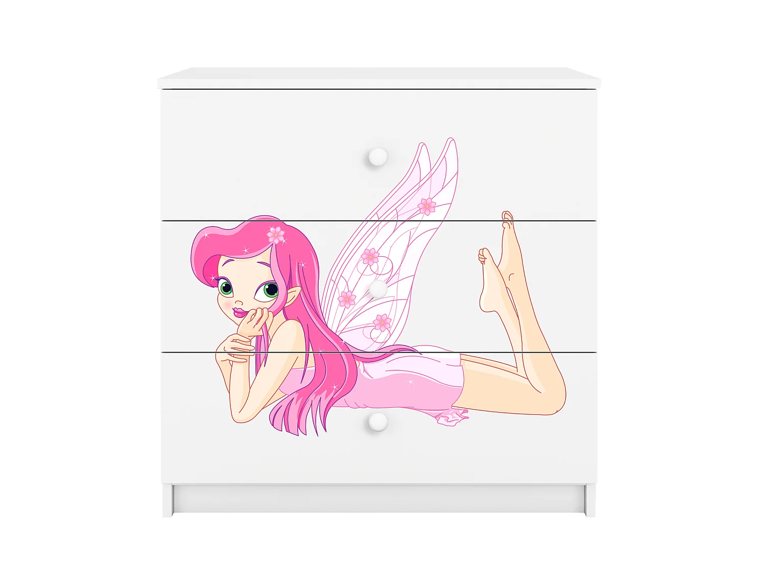 Commode enfant avec tiroirs Fée avec ailes en couleur blanche Babydreams
