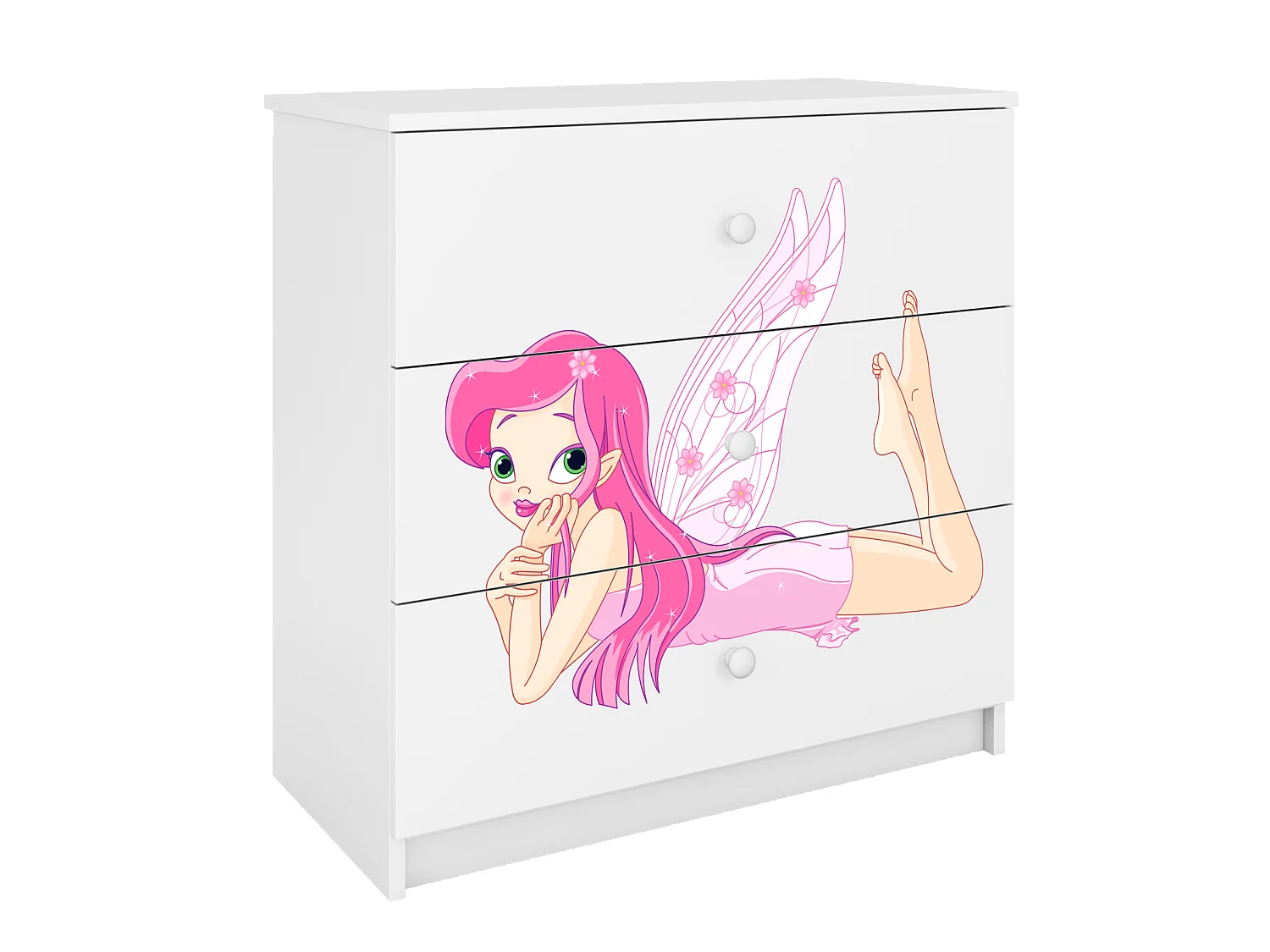 Commode enfant avec tiroirs Fée avec ailes en couleur blanche Babydreams
