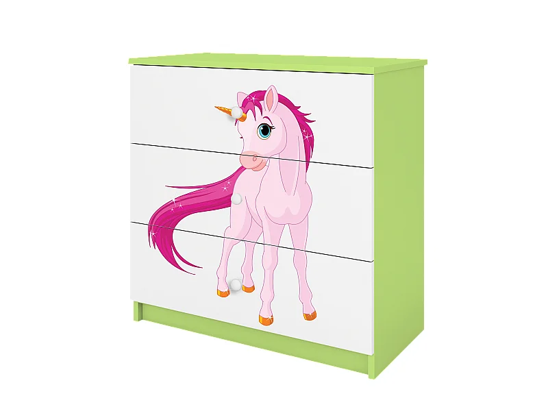 Commode pour enfants avec tiroirs Licorne de couleur verte Babydreams