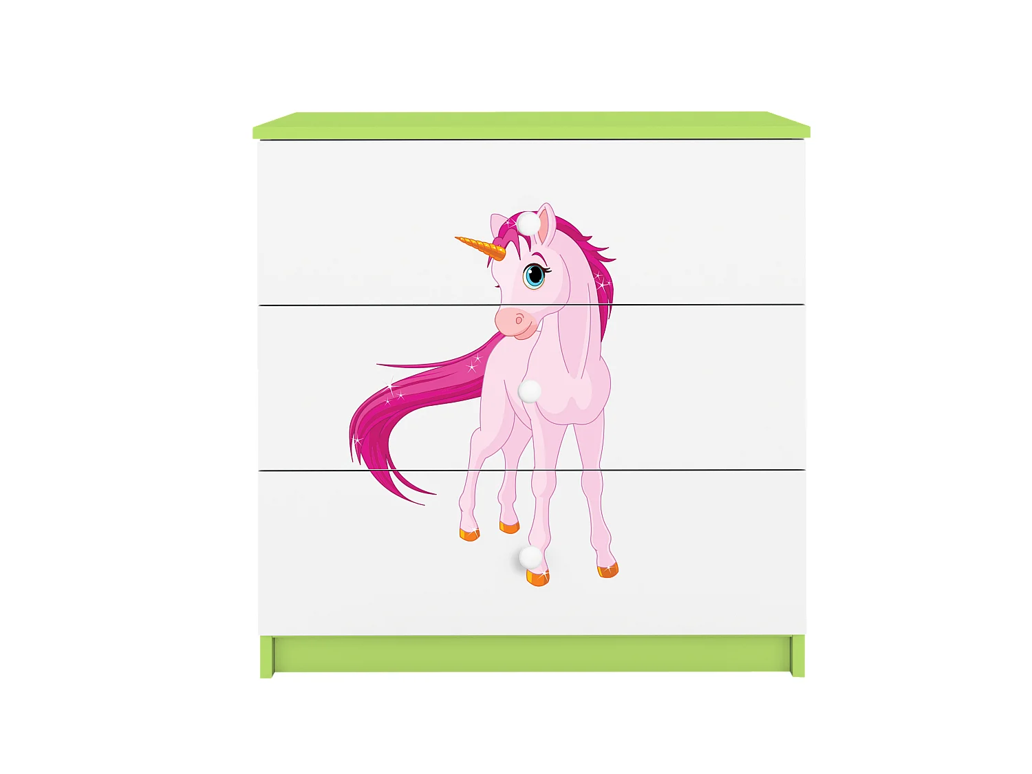 Commode pour enfants avec tiroirs Licorne de couleur verte Babydreams