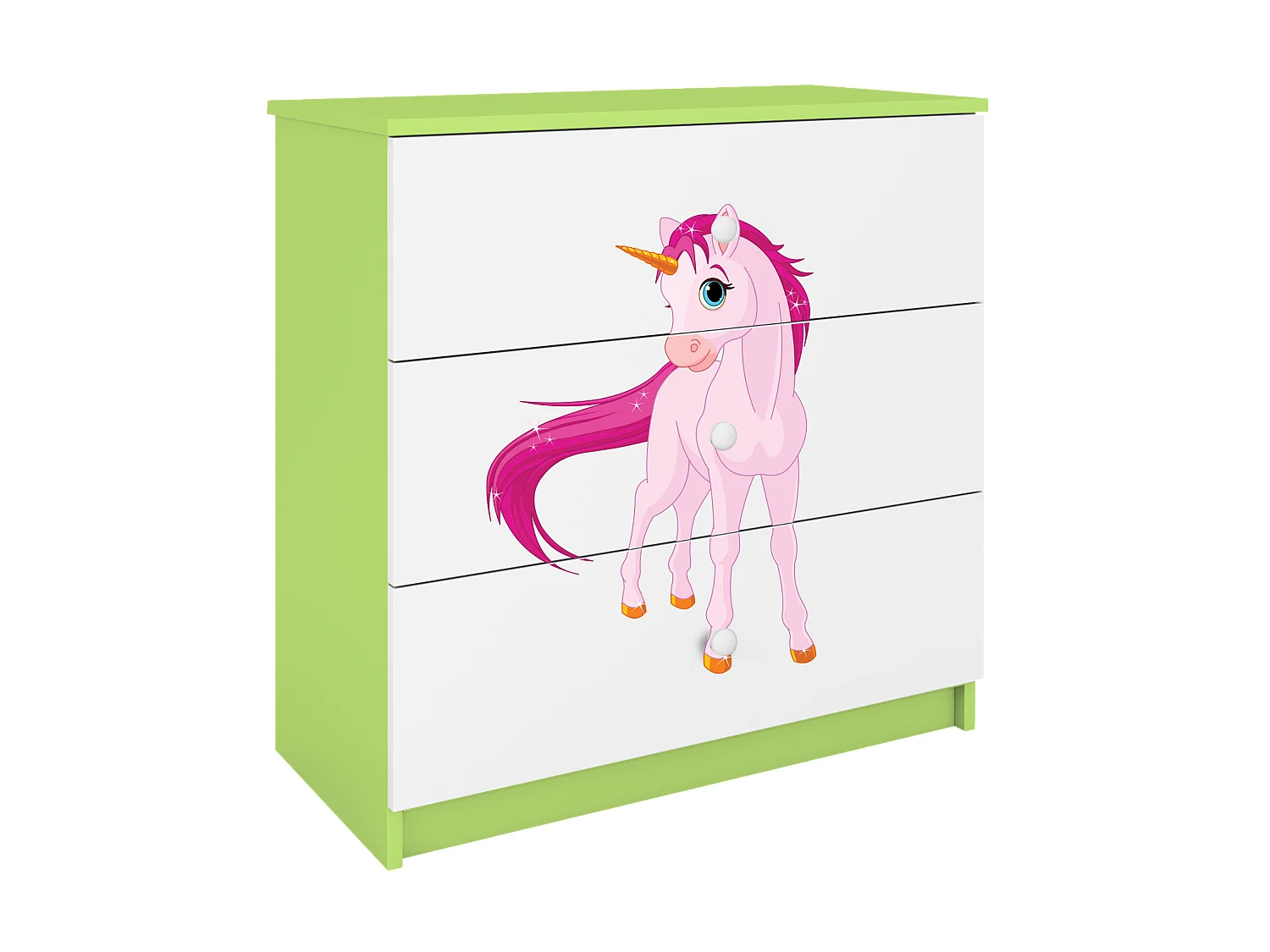 Commode pour enfants avec tiroirs Licorne de couleur verte Babydreams