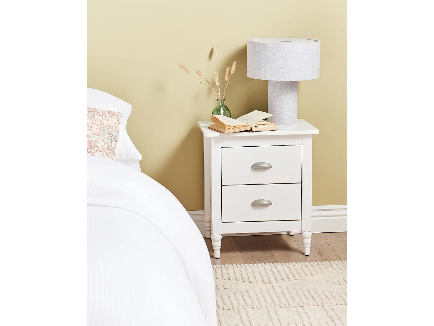 Mesita de noche 2 cajones SHILLINGTON Madera de pino Blanco