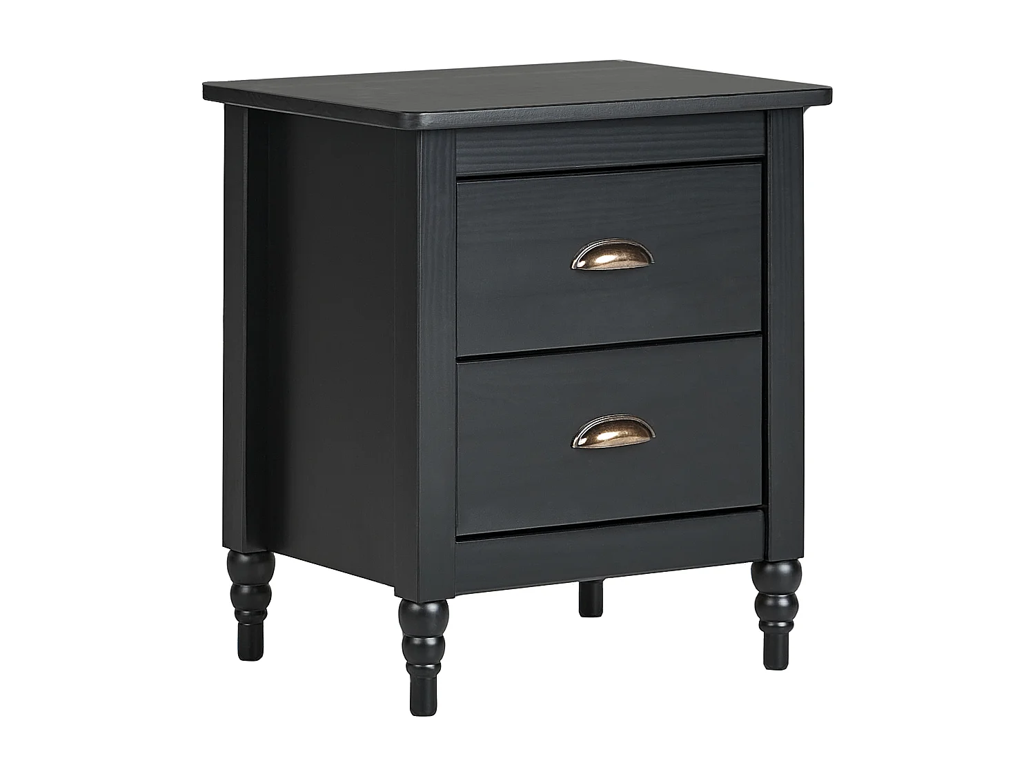 Comodino 2 cassetti SHILLINGTON Legno di pino Nero