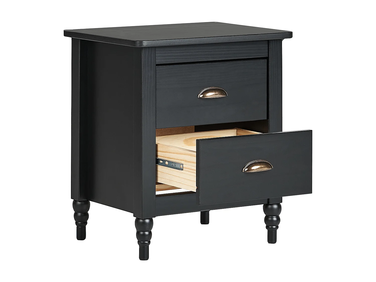 Comodino 2 cassetti SHILLINGTON Legno di pino Nero