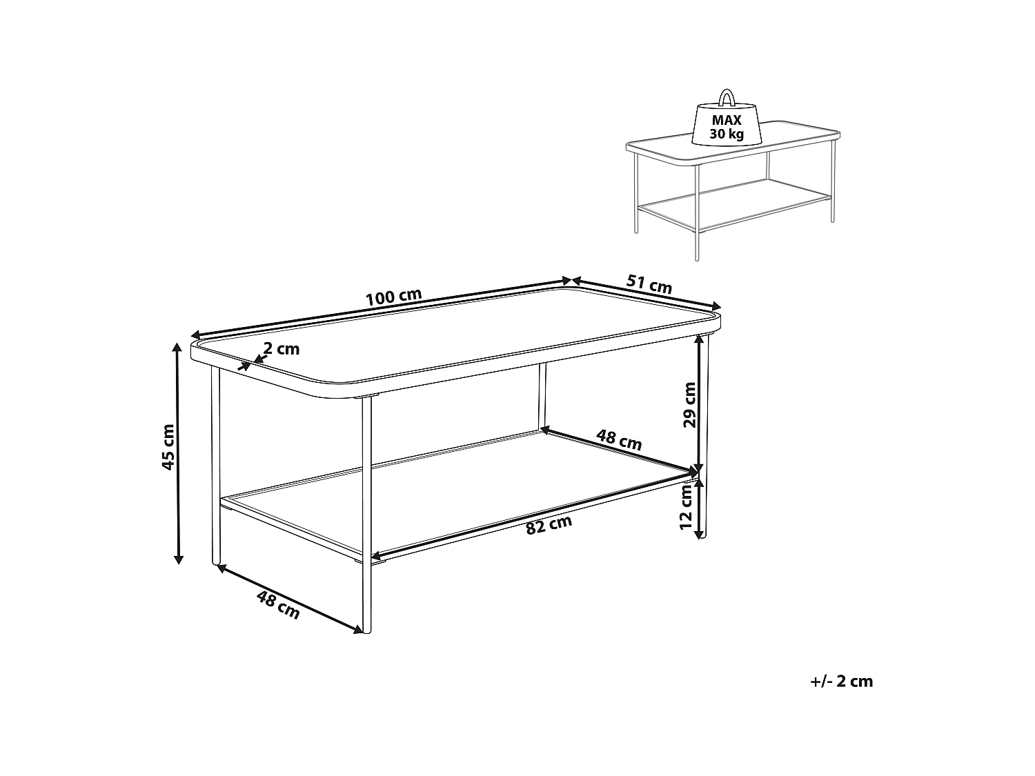 Couchtisch mit Ablage schwarz Glas Metallgestell rechteckig Retro Stil Blair