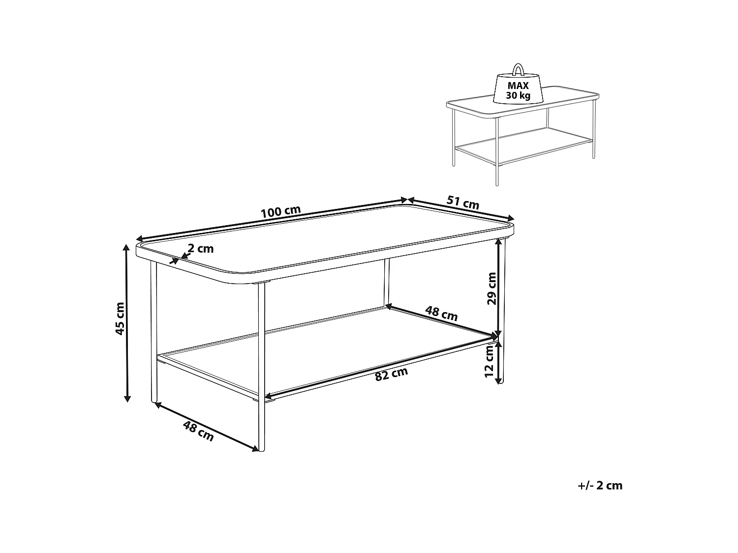 Table basse BLAIR Verre de sécurité Noir
