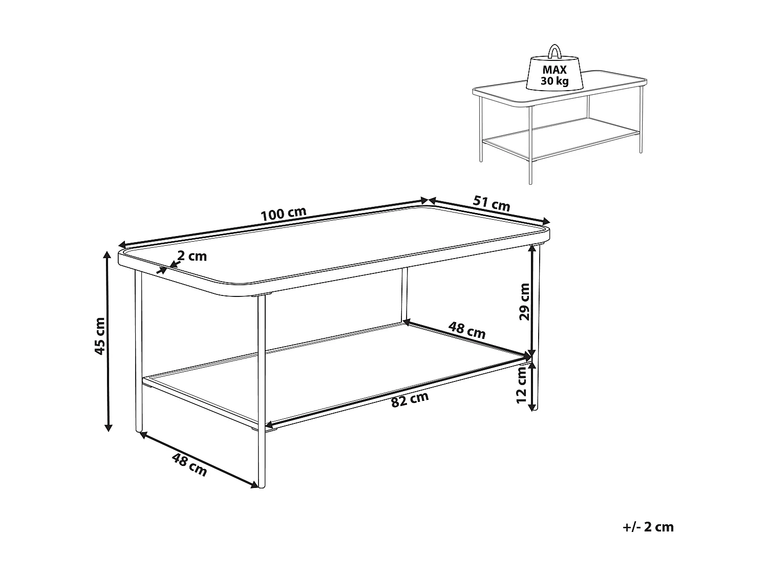 Couchtisch mit Ablage schwarz Glas Metallgestell rechteckig Retro Stil Blair