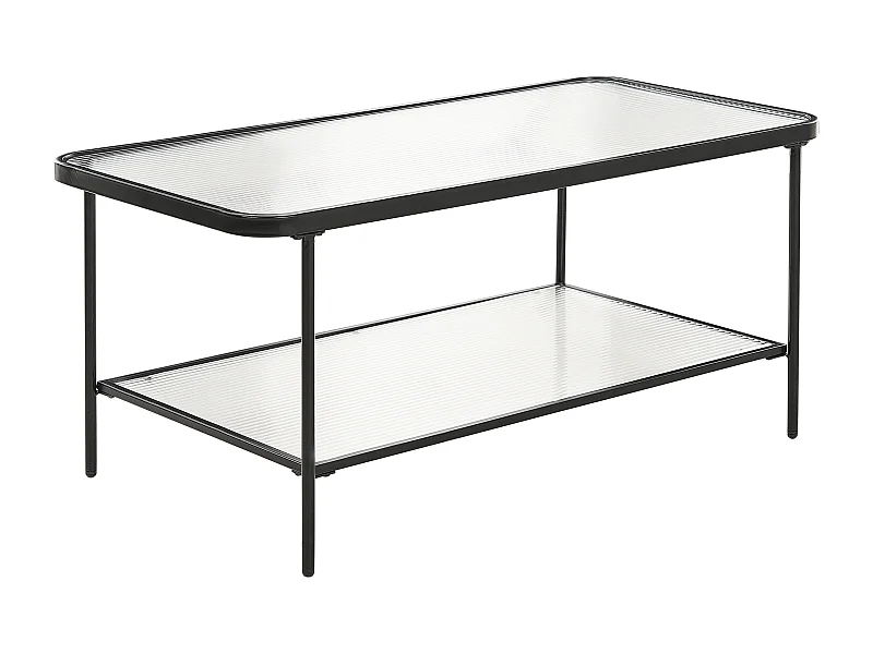 Couchtisch mit Ablage schwarz Glas Metallgestell rechteckig Retro Stil Blair