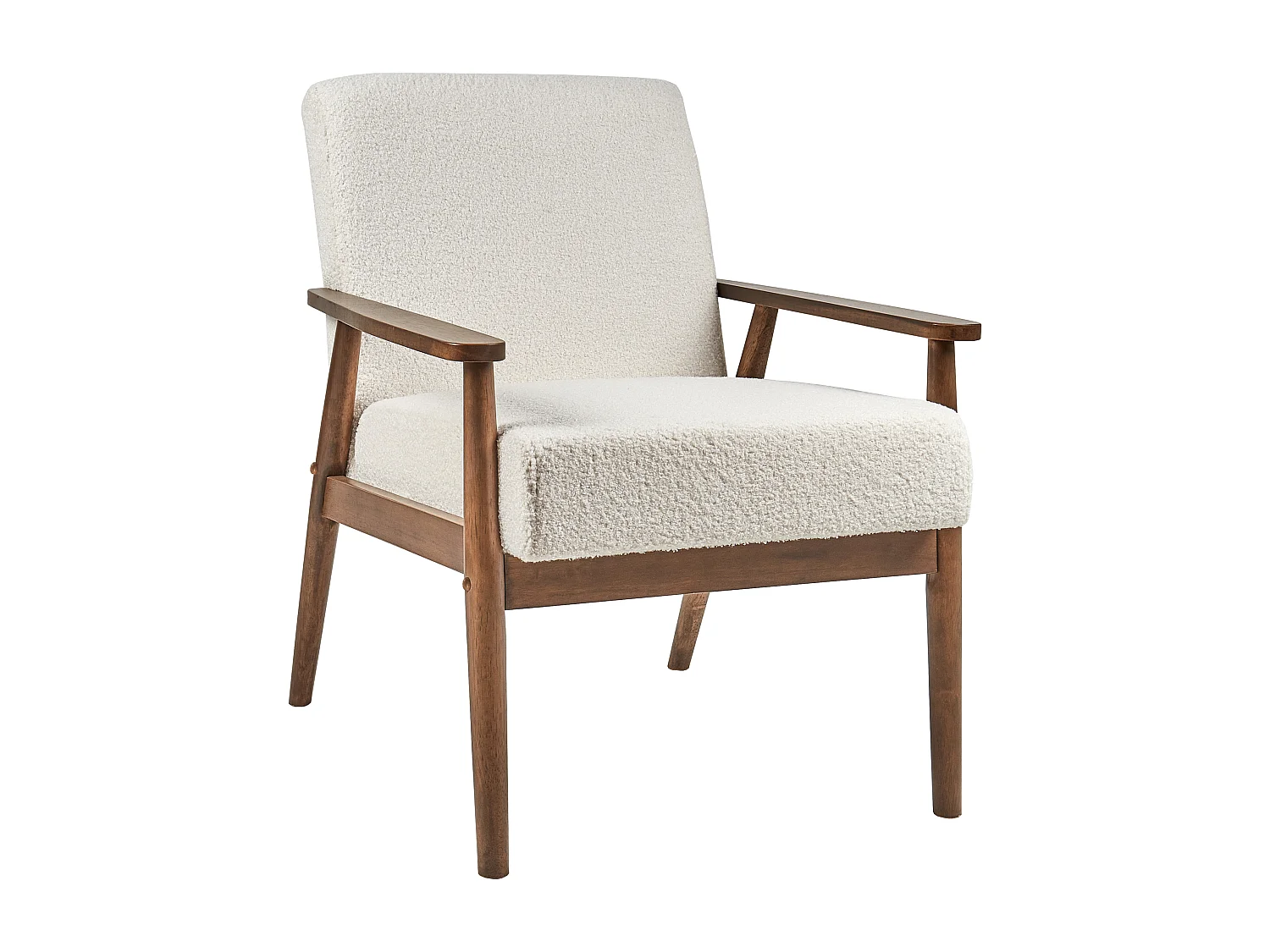 Sessel Bouclé creme weiß / dunkler Holzfarbton mit Armlehnen Retro Stil Esrum