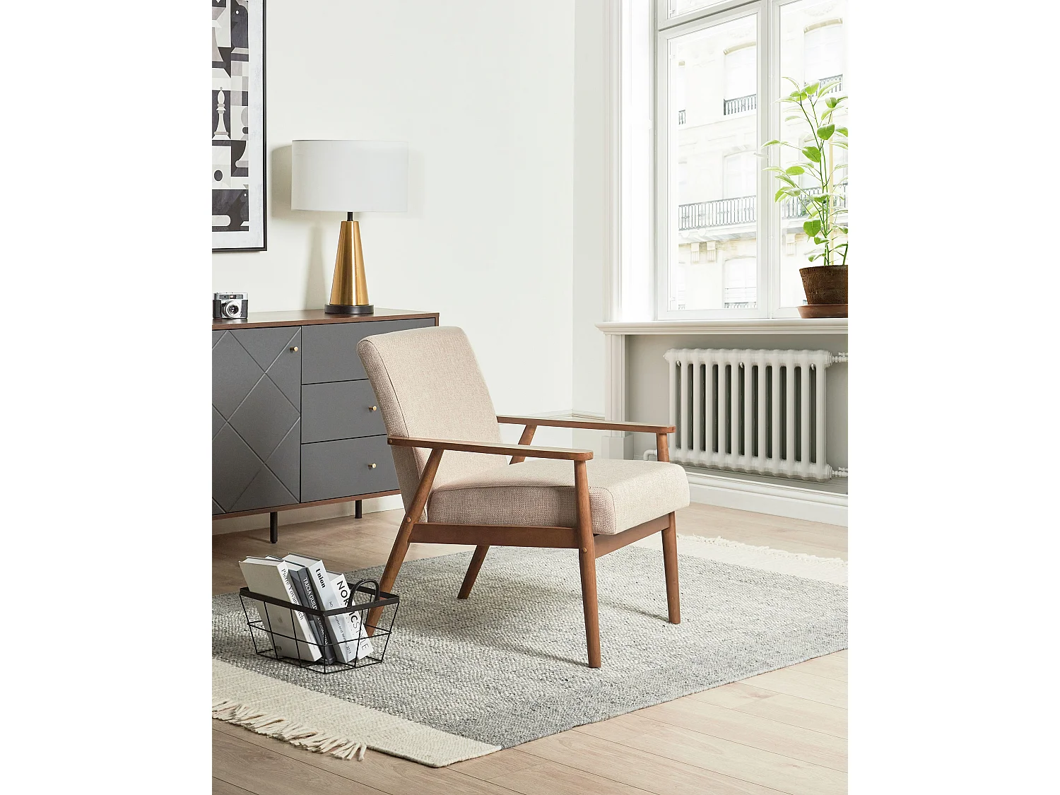 Fauteuil ESRUM Tissu Marron foncé/beige