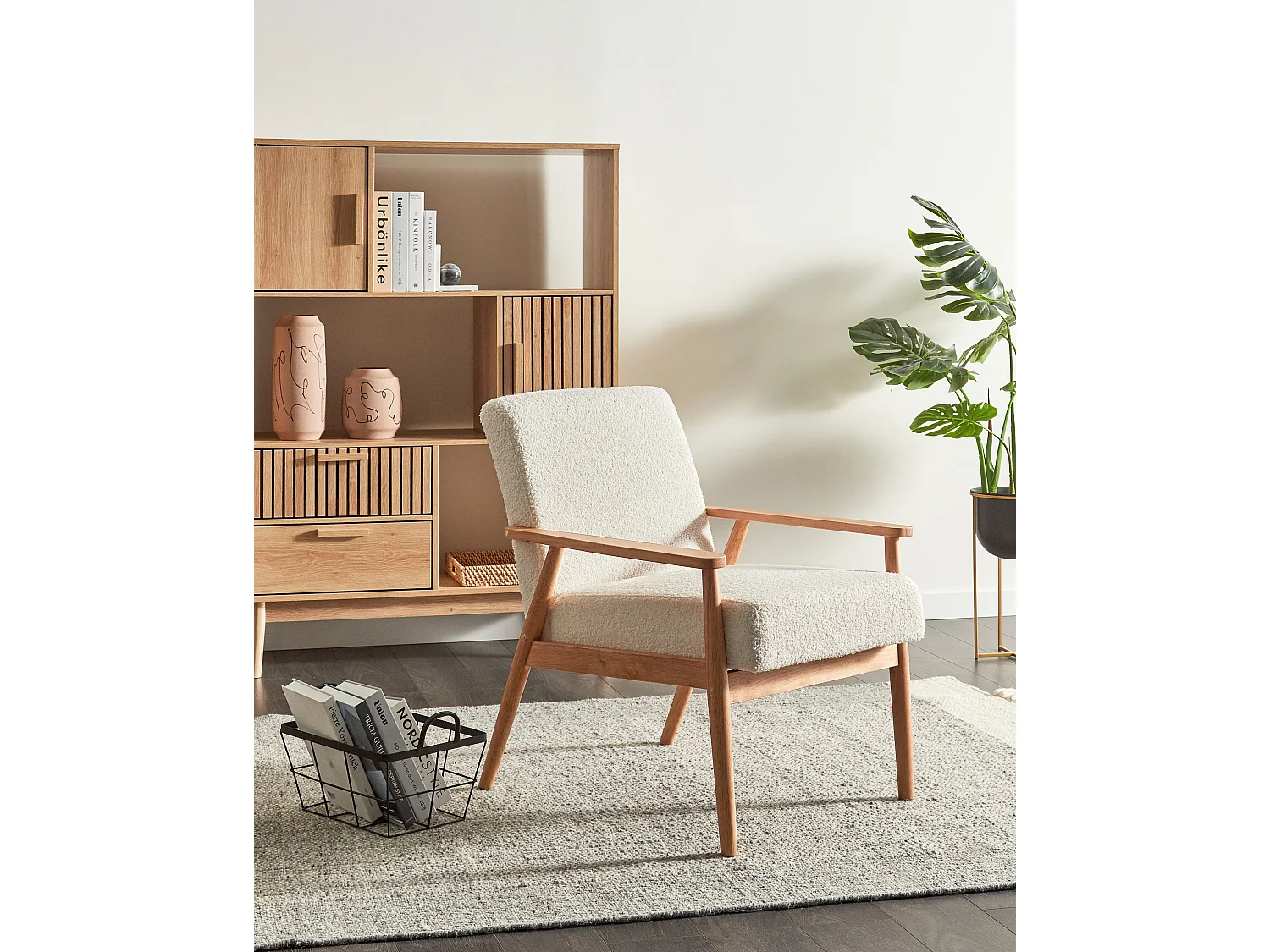 Fauteuil ESRUM Bouclé Marron clair/blanc