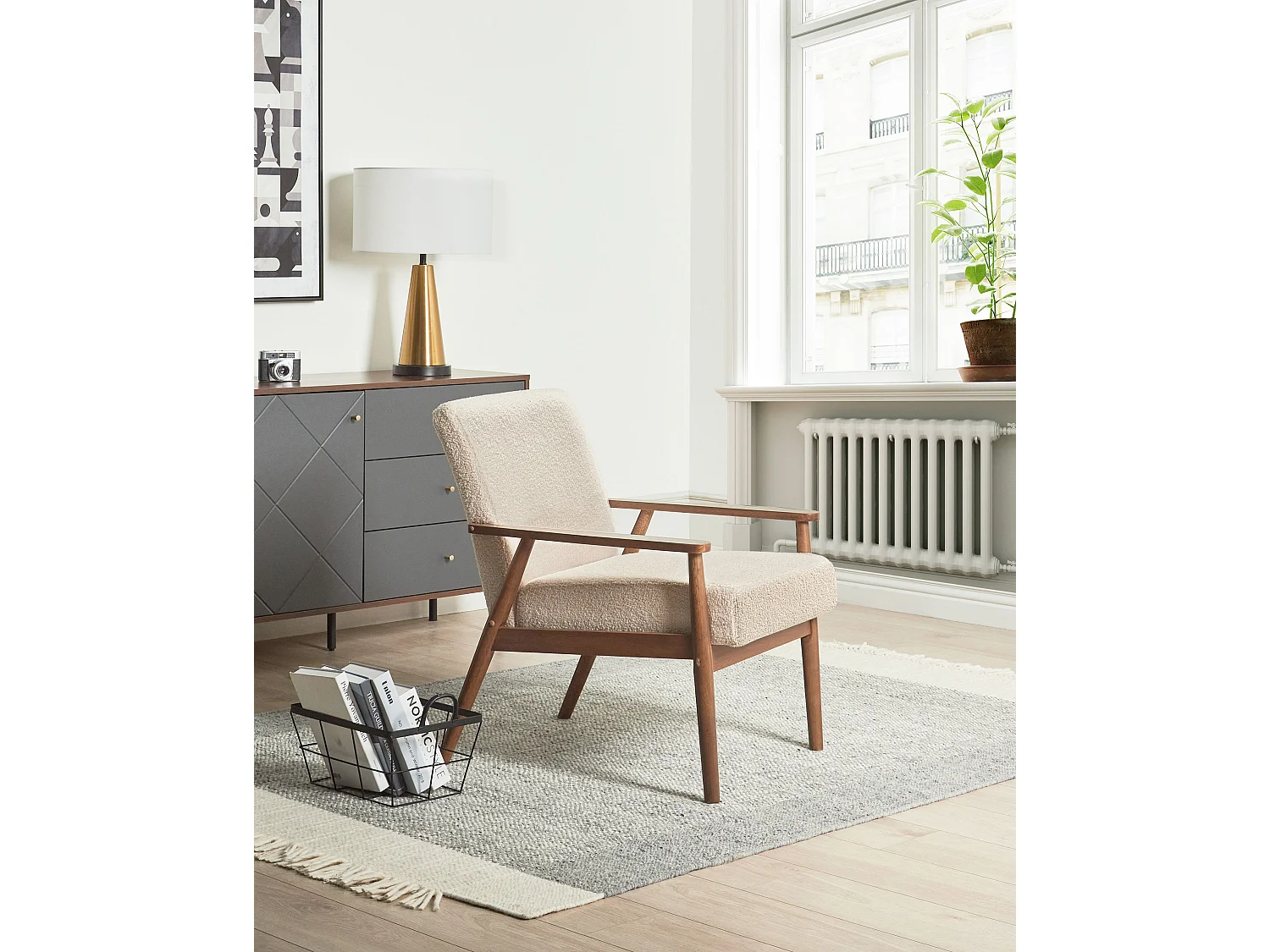 Fauteuil ESRUM Bouclé Marron foncé/beige