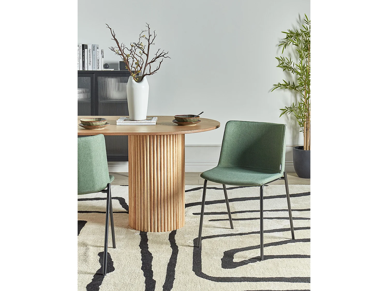 Lot de 2 chaises de salle à manger ESBON Tissu Vert foncé