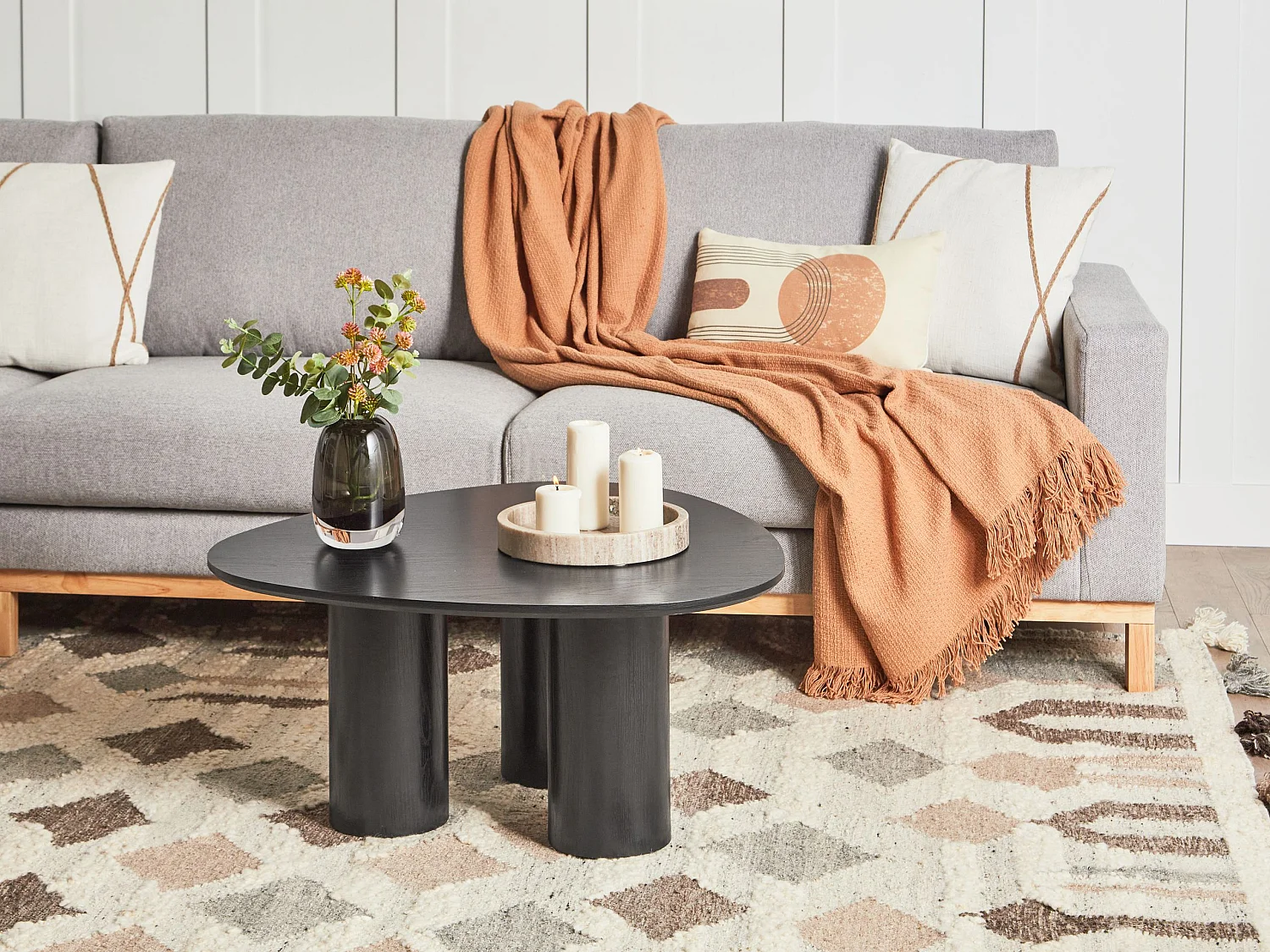 Couchtisch mit Ablage dunkelbraun Holzoptik rund 80 cm Metallgestell gold Libby